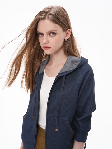 人氣追加 | 流行感車縫線針織牛仔連帽外套