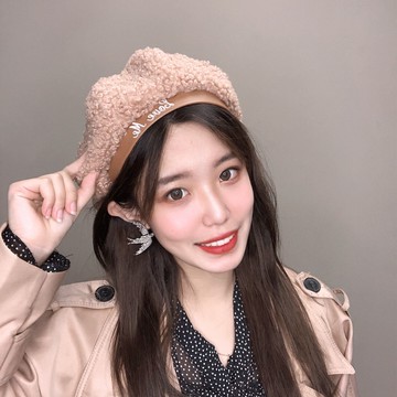 羊羔絨貝雷帽子女秋冬韓版甜美可愛保暖字母八角南瓜蓓蕾帽閨蜜帽1入