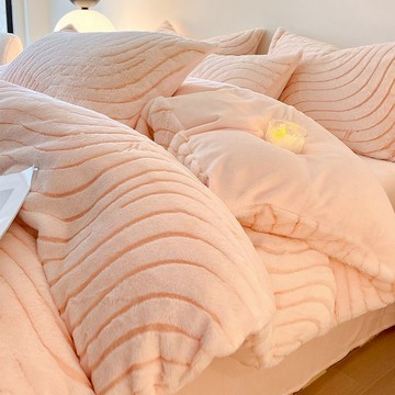 冬季加厚雕花兔毛絨四件套牛奶絨床單被套法蘭絨珊瑚絨三件套床笠