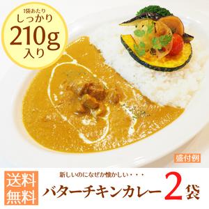 バターチキンカレーレトルトパック210g×２袋セット　送料無料　ポイント消化　レトルト　ごはん　非常食　惣菜　メール便　セール価格