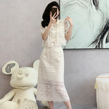 【巴黎精品】現貨+預購 休閒套裝短袖裙裝-新中式蕾絲衫繡花長裙女裝v1bo15