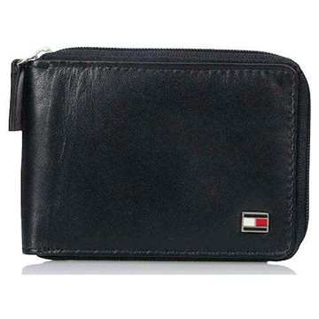 Tommy Hilfiger 2019男時尚男牛津拉鍊黑色羊皮錢包