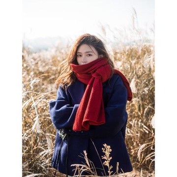 純色圍巾女冬季氛圍感紅色針織毛線韓系新年生日禮物圍脖男高級感