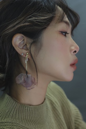 煙紫輕紗 紗花耳環 蝶型豌豆花 可改色