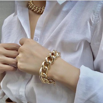 Queen粗項鏈女鎖骨鏈歐美ins冷淡風手鏈套裝百搭粗鏈條金屬裸鏈