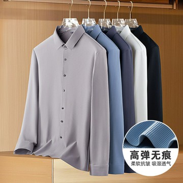 【高彈錦氨面料】輕奢豎紋無痕免燙長袖襯衫男春秋季商務透氣襯衣