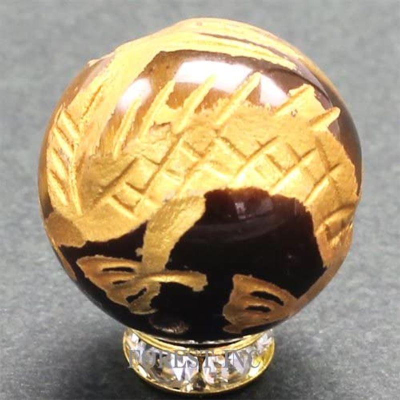 天然石 虎目石 タイガーアイ 金彫り 四神獣 ビーズ 五爪龍 粒売り 約20mm 青龍