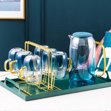 北歐玻璃水杯耐高溫防爆輕奢家用高顏值花茶杯子帶把手水具套裝