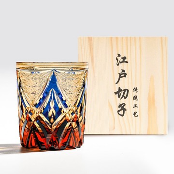 日式江戶切子 琥珀藍光塔手工切割威士忌杯 客製化刻字 升遷禮物