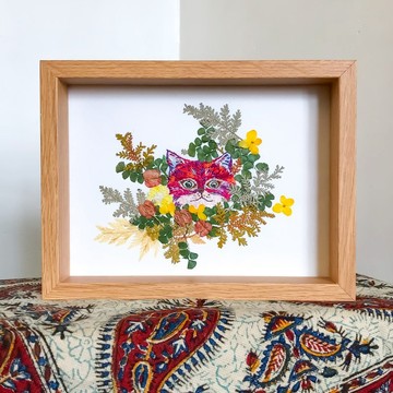 客製化禮物/動物刺繡配押花框畫/A5 size