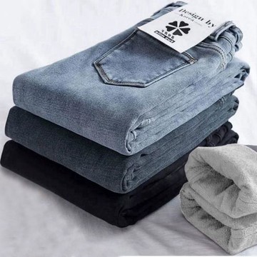 牛仔褲女春秋冬季2024年新款加絨顯瘦高腰修身彈力小腳鉛筆褲子潮