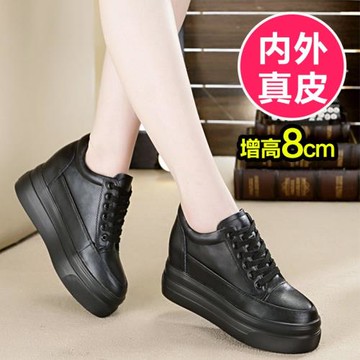 純皮小白鞋女真皮內增高女鞋8cm增高厚底松糕春款休閑白鞋小黑鞋