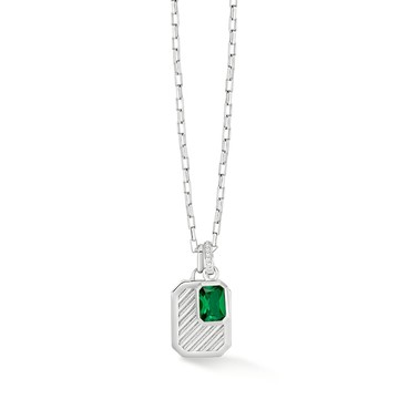 Men's Green Garnet Octagon Humbug Paperclip Necklace