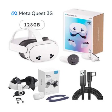 Meta Quest 3S VR 128GB 頭戴式裝置 混合實境+M3 Pro電池頭戴+傳輸線