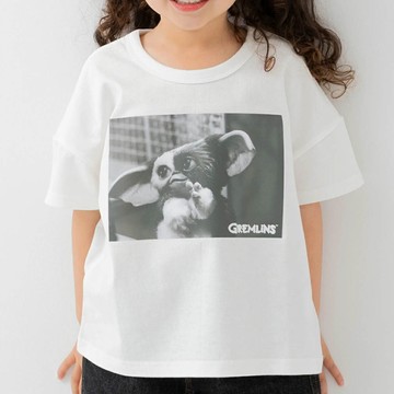 日本 Chil2 - 聯名款 100%純棉短袖上衣-電影角色小精靈(復古黑白)-白