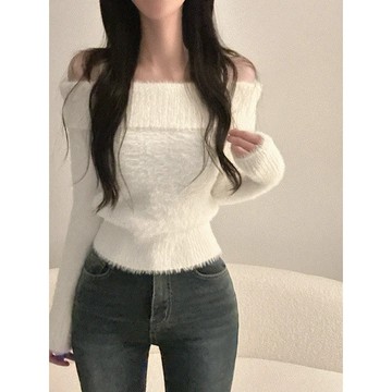 Codibook｜韓國 LOVENSOME 露肩綁帶開衩安哥拉針織上衣［預購］針織衫 女裝