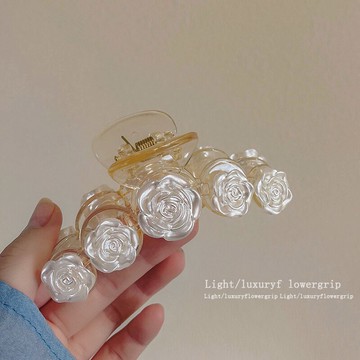 法式優雅山茶花發夾女氣質夾子后腦勺抓夾大號超仙發卡鯊魚夾頭飾