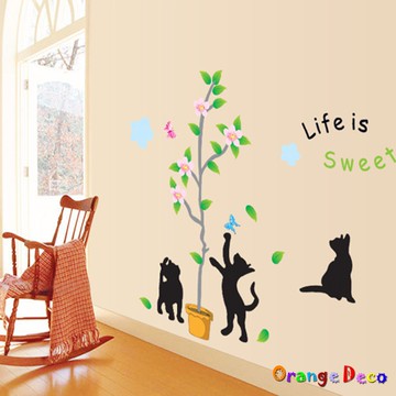 【橘果設計】貓與蝶 壁貼 牆貼 壁紙 DIY組合裝飾佈置