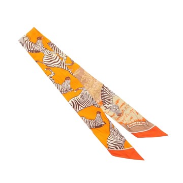HERMES 愛馬仕 Les Zebres Twilly 絲巾 橘色 絲綢 H063265S 【二手名牌BRAND OFF】