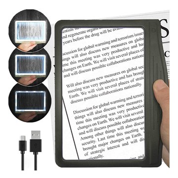LED放大鏡 3倍大尺寸 可充電 Large Ultra Bright LED Page Magnifier 黑/銀 [2美國直購]