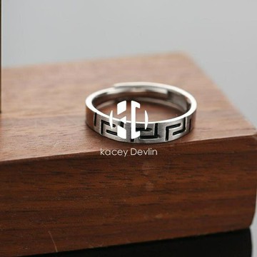 戒指 S925銀戒指男個性單身戒復古男士可調節食指戒子