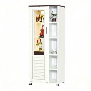 文創集-南亞塑鋼     宮本  南亞塑鋼2.3尺單開玻璃門百葉側開放高展示櫃/收納櫃(內置LED透射燈)-69x40.8x180.9cm免組