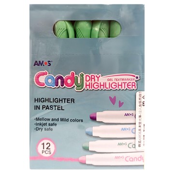 AMOS 阿摩司 Candy 果凍螢光筆 粉彩色系 不暈染 適用於噴墨打印  馬卡綠  12支