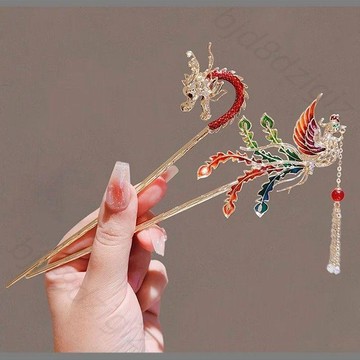 💖台灣熱賣💖國潮~民族風鳳凰神龍髮簪女新中式流蘇旂袍漢服簪子髮釵