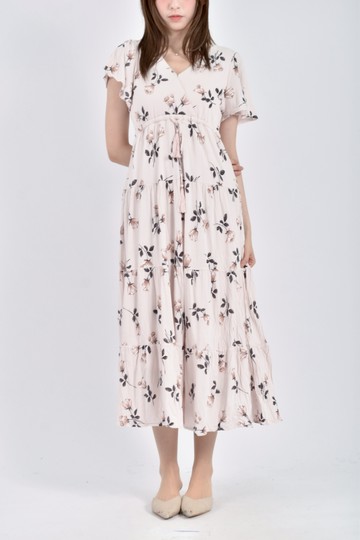 (M) pique質感花卉粉色洋裝