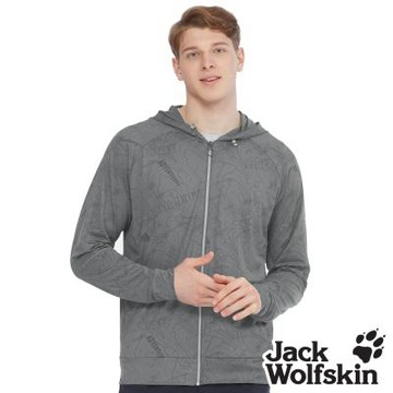 【Jack wolfskin飛狼】男 涼感抑菌防曬外套 探險等高線印花『鐵灰』
