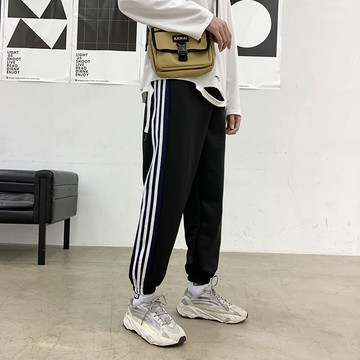 ins休閑褲子男春秋季2022新款韓版寬松條紋束腳褲學生運動褲衛褲