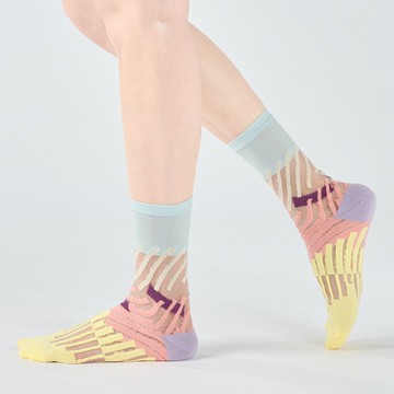 華爾滋 透明紗中筒襪 - 黃(M)