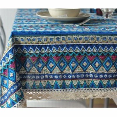 テーブルクロス おしゃれ 民族調 ブルー エスニック柄 レース付 長方形a 100 140cm 通販 Lineポイント最大get Lineショッピング