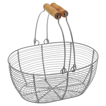 VERSA 雙提柄橢圓鏤空水果籃 26 x 19 x 11cm 鐵灰色 簡約時尚收納籃  1個