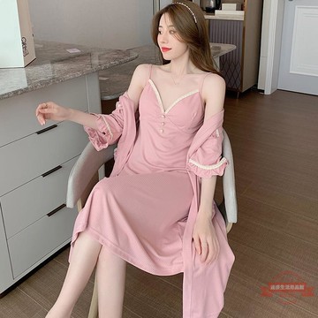 法式甜美宮廷風帶胸墊吊帶睡裙女夏季睡袍簡約氣質無袖家居服棉質