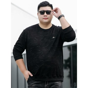 大碼胖子寬松圓領衛衣加肥加大男式休閑長袖體恤春秋款打底套頭衫