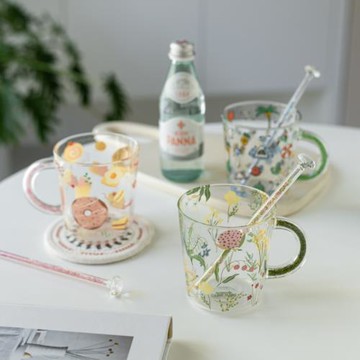 【夢田良品】清新治愈系彩色鉆石把手高硼硅加厚耐熱玻璃杯攪拌棒