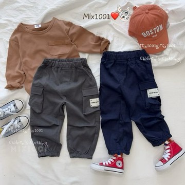 🌈✨mix1001原創口袋方形標籤褲✨兒童側立體口袋縮口褲5-17