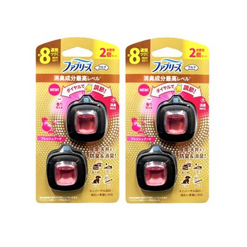 (2盒4入超值組)日本Febreze風倍清-汽車空調出風口專用消臭香氛夾式空氣芳香劑2.5mlx2入/盒-甜美花香(粉)(車內清新擴香劑,長效約8週)