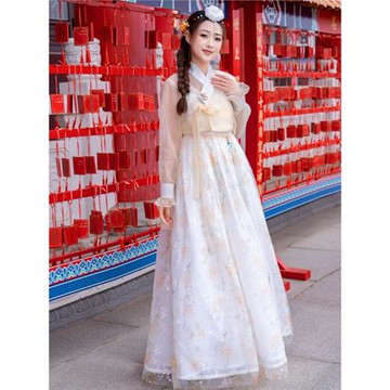 新款韓服女朝鮮民服風延吉傳統宮廷超仙繡花蕾絲舞蹈演出寫真拍照