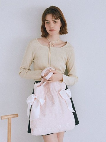 暖毛絨雙絲帶束口手提托特包(08000830300) - Maison de FLEUR