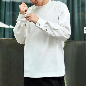 春秋重磅潮牌簡約設計感寬松休閑純色百搭長袖T恤男女打底衫上衣