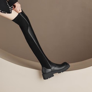 大碼粗跟過膝長靴女41一43中跟秋冬側拉鏈長筒靴絨面厚底瘦瘦靴40