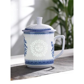 景德鎮青花玲瓏茶杯陶瓷辦公杯會議杯家用水杯辦公杯子禮品可定制