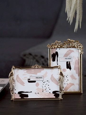 費靈家居現代簡約金色合金藝術相框小鳥鳳凰造型擺臺輕奢擺件新品