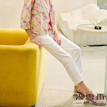 MYVEGA麥雪爾 彈力鬆緊腰顯瘦八分褲-白