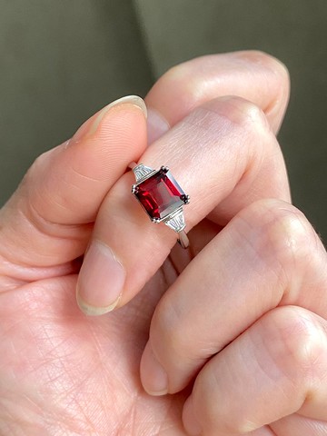 阿斯切方型石榴石925銀戒指