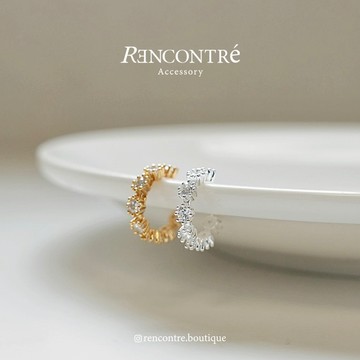 『現貨/韓國 花型鑲嵌法 小圓排鑽 純銀耳骨夾 單售』Rencontre 925純銀 純銀耳骨夾 韓國耳夾 耳夾耳環 耳