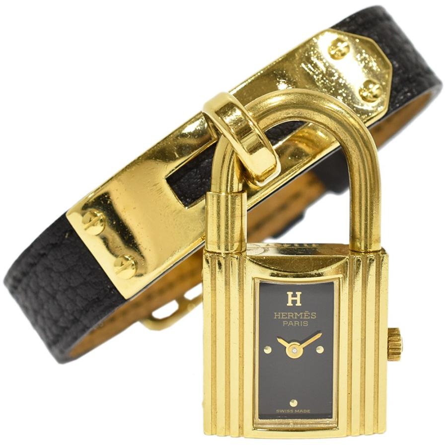 HERMES エルメス ケリーウォッチ レディース 腕時計 ヴィンテージウォッチ 黒文字盤 〇T刻印 レザー×GP KE1.201 中古 送料無料 |  LINEショッピング