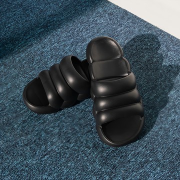 Healing Spot 馬卡龍加厚雲感靜音舒適室內拖鞋  黑色  230~235mm  1組